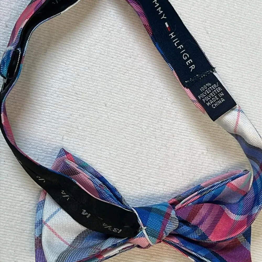 Tommy‎ Hilfiger Pink and Blue Plaid Adjustable Bowtie Add Some FLAIR